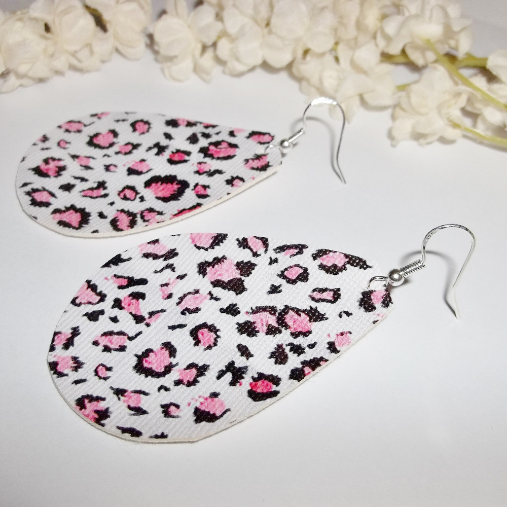 Pink Animal Print Earrings Faux Leather NWT 5035